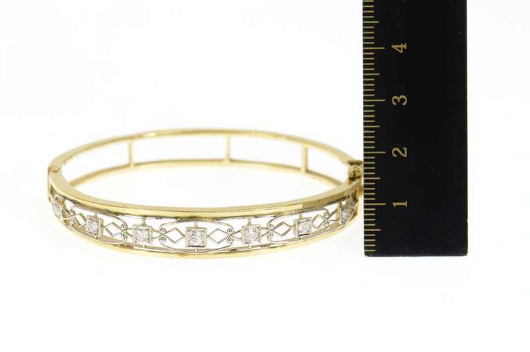 14K Yellow Gold 0.35 Ctw Art Deco Diamond Filigree Bangle Bracelet