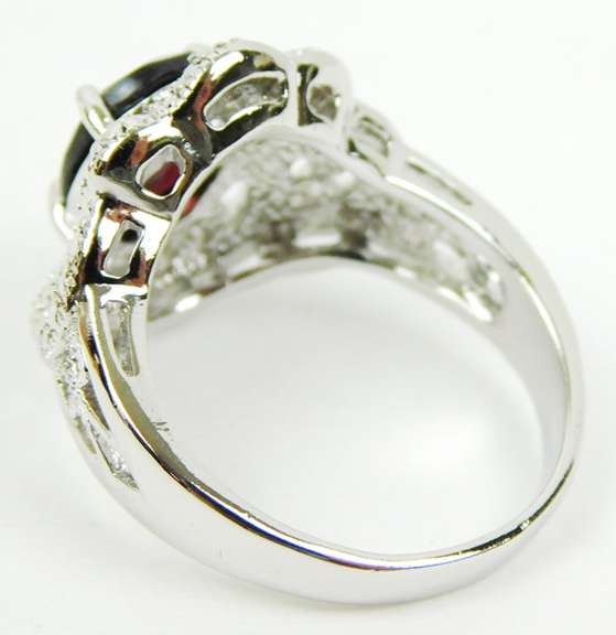 Ornate Silver Filigree Garnet Ring, Size 8