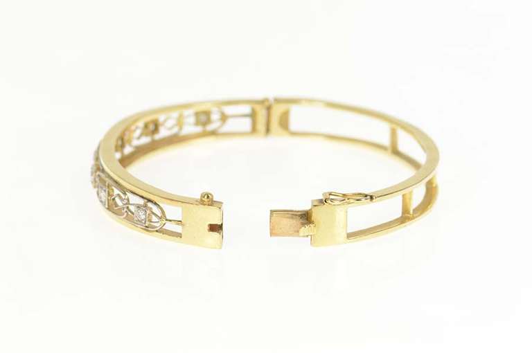 14K Yellow Gold 0.35 Ctw Art Deco Diamond Filigree Bangle Bracelet