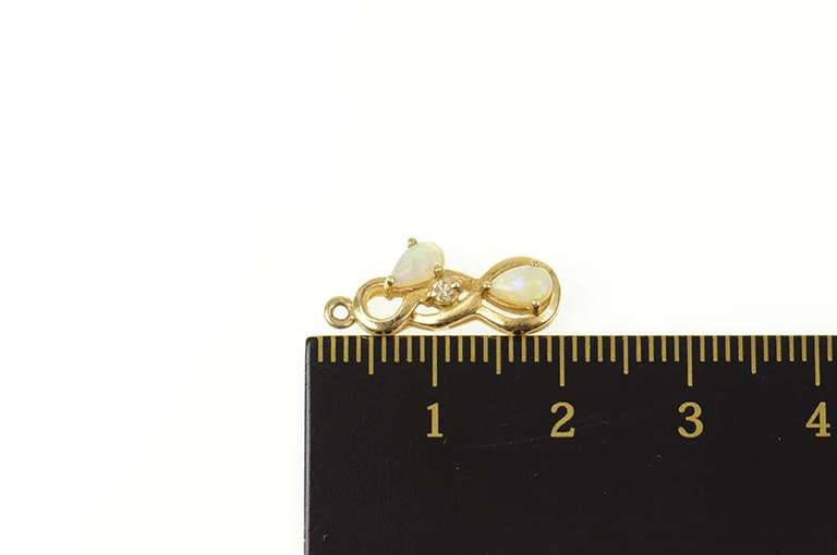 14K Yellow Gold Opal Diamond Two Stone Statement Pendant