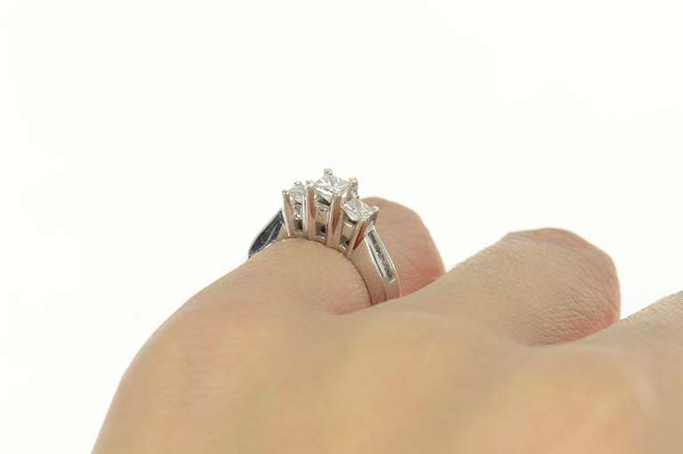 14K White Gold 0.76 Ctw Three Princess Diamond Engagement Ring