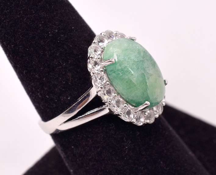 Sparkling 5.51CTS Emerald and White Topaz Ring in Sterling Silver