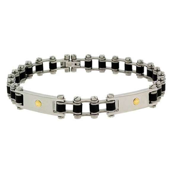 Genuine 18K Gold rubber Stainless Steel link Screws Mens Bracelet