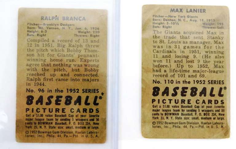 2 Bowman 1952 Baseball Cards