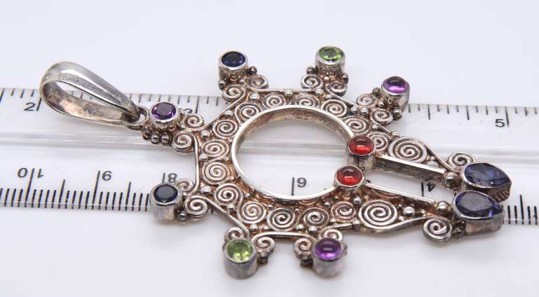 Vintage Sterling Silver Signed Gemstone Pendant