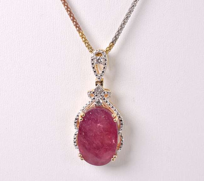 Brilliant Massive 13.71CTS Ruby and 0.13CTW Diamonds Pendant Necklace in Gold Plated Sterling Silver