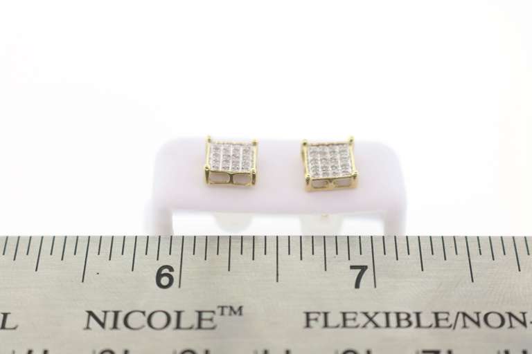 Square 10k Yellow Gold Earrings with Diamond Studs