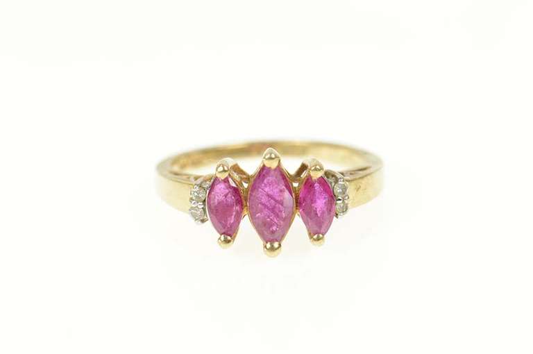 10K Yellow Gold Natural Marquise Ruby Diamond Statement Ring