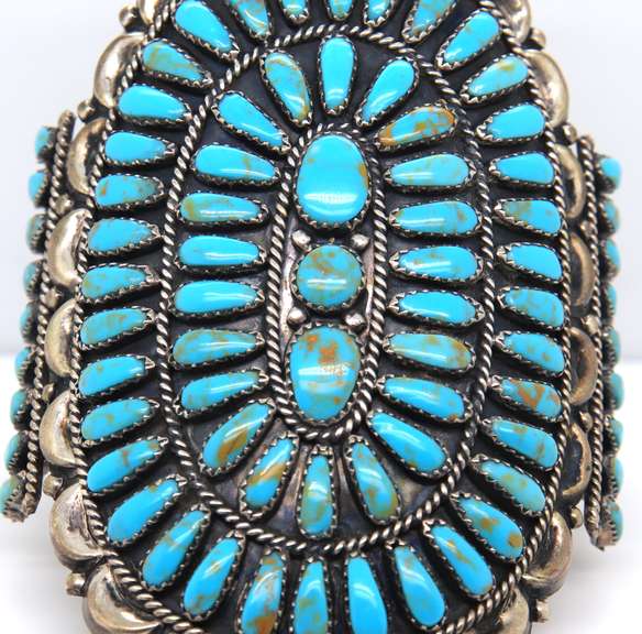 Vintage Sterling Silver Signed Turquoise Cuff Bangle