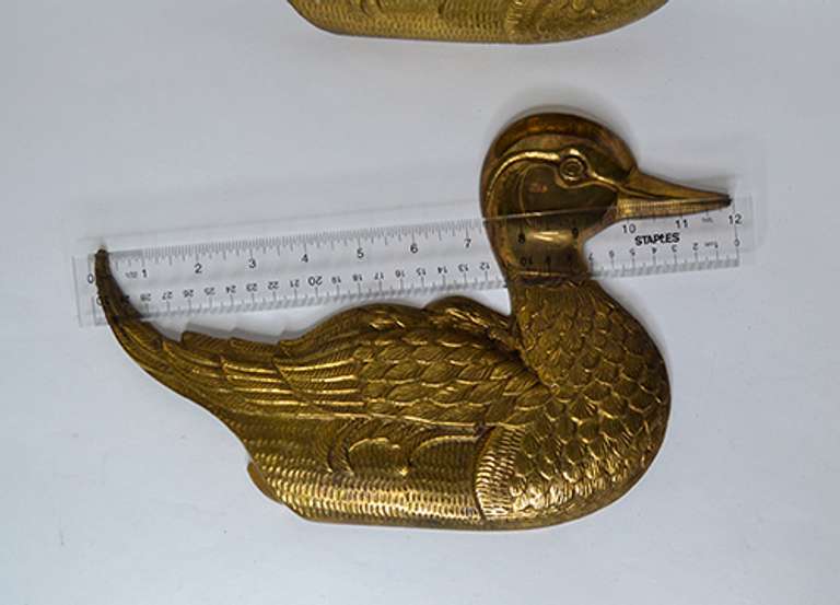 Two 3D Solid Brass Swimming Duck Wall Decorative Plaques With Texture