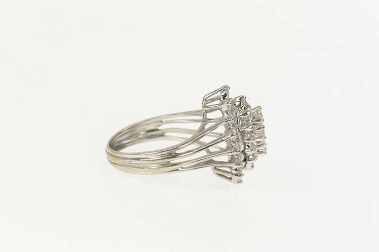 14K White Gold 0.94 Ctw Diamond Retro Cluster Statement Ring