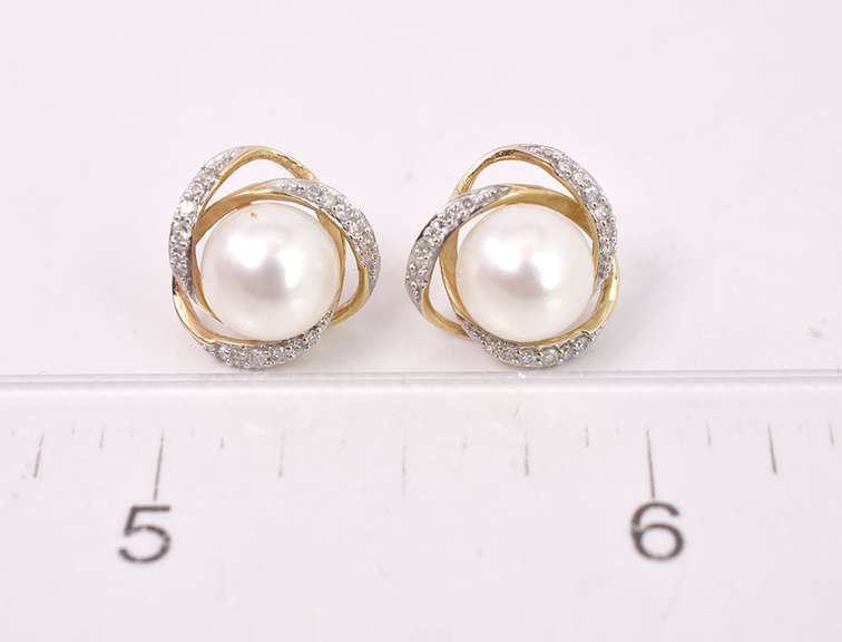 Precious Pearl and Diamond Earrings in 14K Yellow Gold