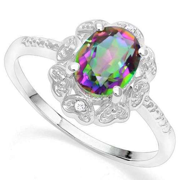 925 STERLING SILVER 1.16 CT MYSTIC GEMSTONE & DIAMOND COCKTAIL RING