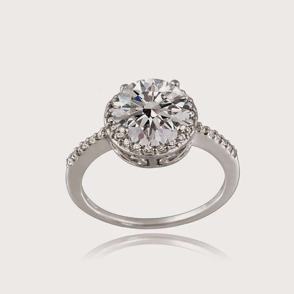 Platinum Plated Sterling Silver 100 Facets Cubic Zirconia Halo Ring (3cttw)