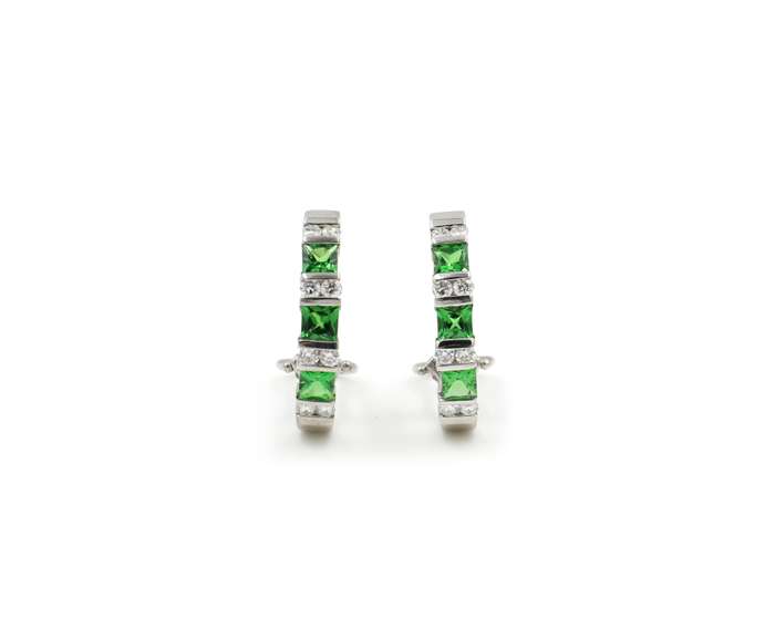 Fantastic White Gold Tsavorite Garnet and Diamond Hook earrings