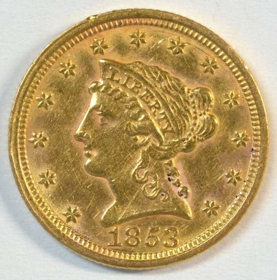 Super Choice 1853 US $2.50 Liberty Gold Piece