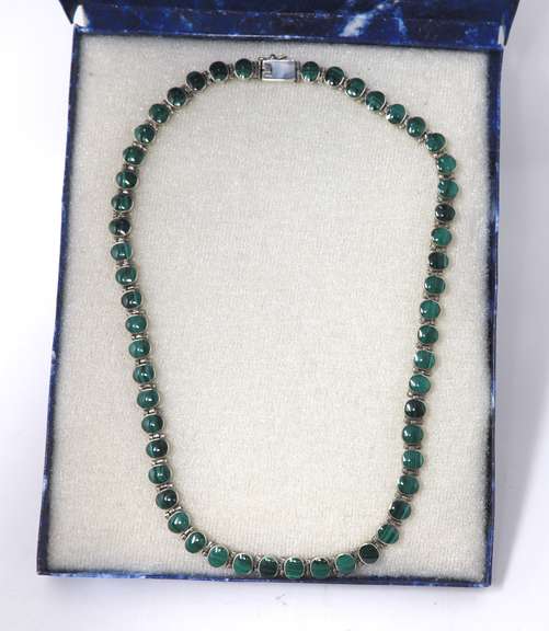 Vintage Sterling Silver Malachite Necklace