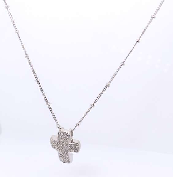 Dazzling White Gold Pave Diamond Cross on Saturn Chain