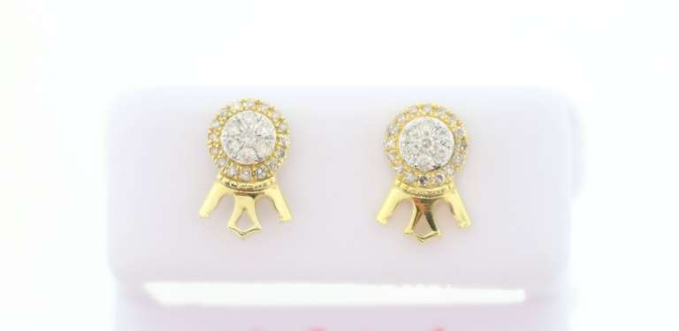 Glowing 10k Yellow Gold Crown Earrings studded with Diamonds