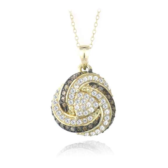 Gold Tone over Sterling Silver 1/4ct Champagne Diamond & White Topaz Love Knot Necklace