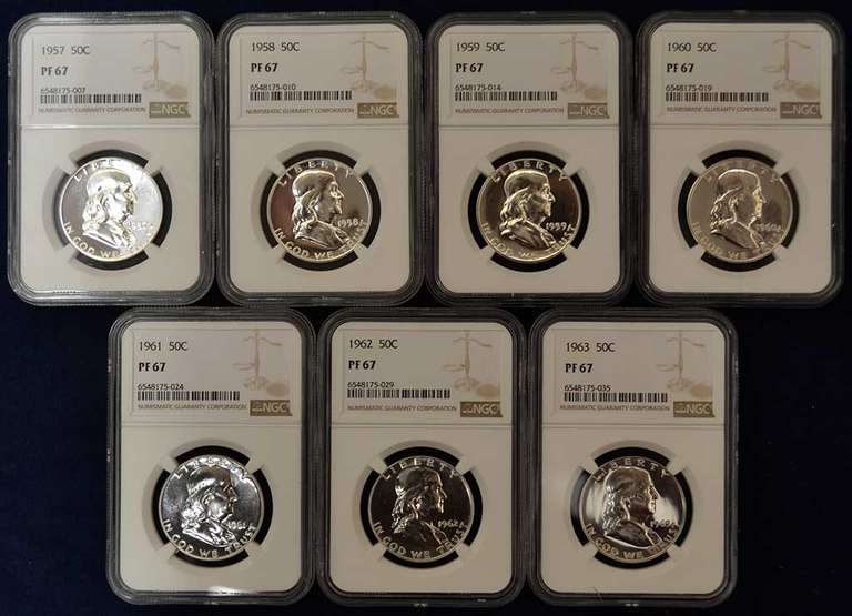 Run Of Franklin Half Dollars NGC PF67 1957-1963