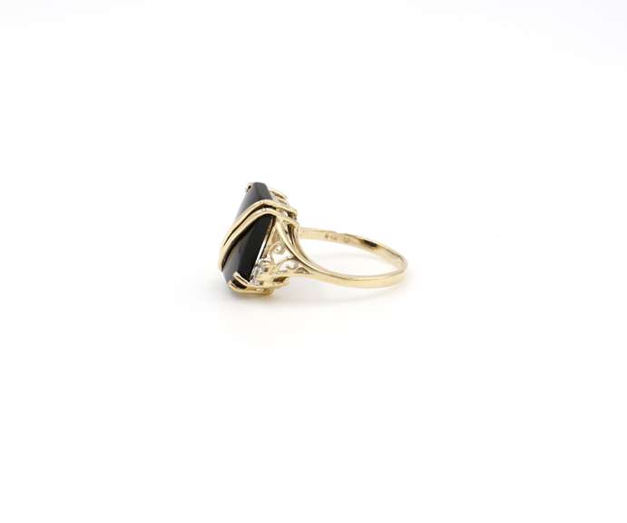 Vintage Black Onyx and Diamond Ring in 14K