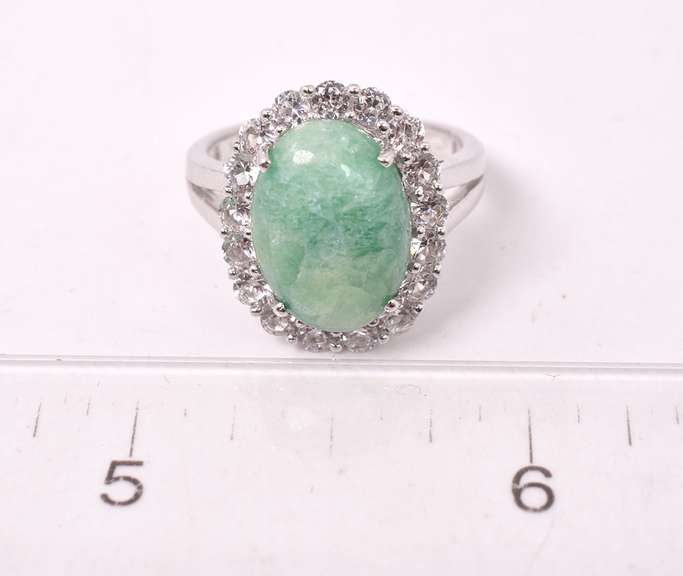 Sparkling 5.51CTS Emerald and White Topaz Ring in Sterling Silver