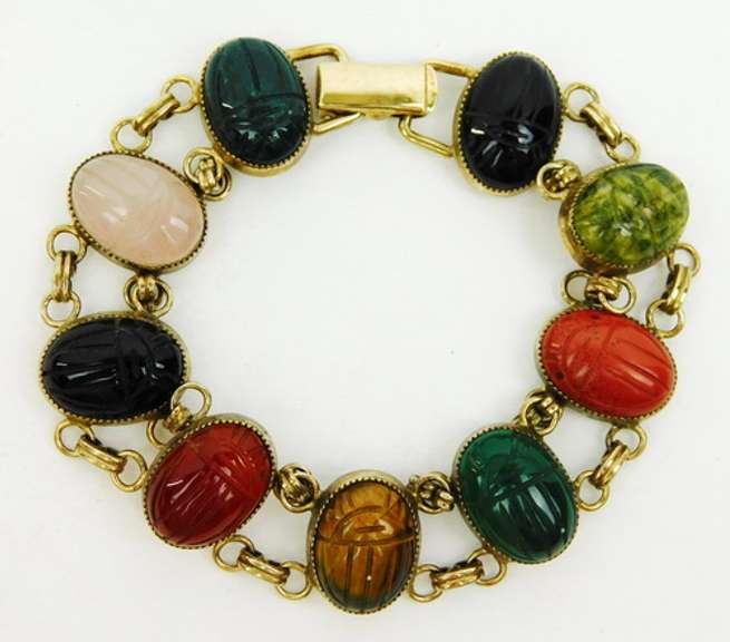 Wonderful Vintage Sterling Vermeil Scarab Gemstone Bracelet