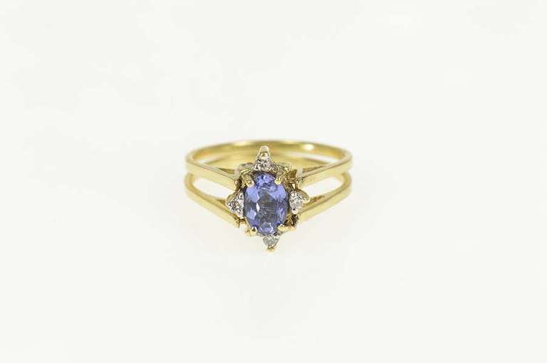 14K Yellow Gold Oval Tanzanite Diamond Cluster Reversible Ring