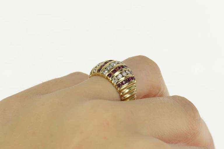 14K Yellow Gold 1.36 Ctw Natural Ruby Diamond Rounded Band Ring