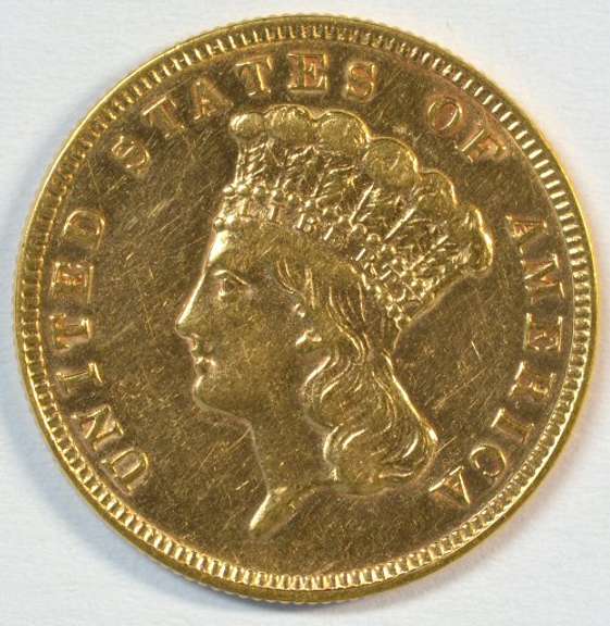 Rare Prooflike near Mint 1888 US $3 Gold Piece