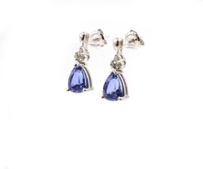 Set of Trillion Tanzanite Earrings and Necklace with Diamonds in 10K