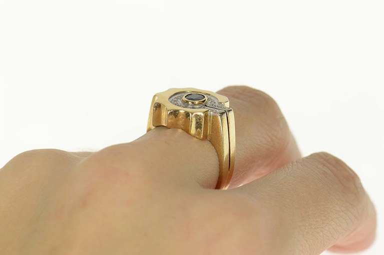 14K Yellow Gold Oval Sapphire Diamond Scalloped C Statement Ring