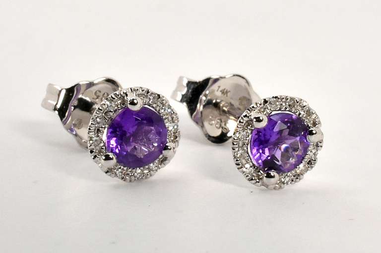 Nice Amethyst & Diamond Studs in 14K WG