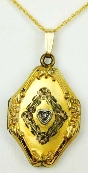 Beautiful Early Gold Filled Diamond Locket & Chain