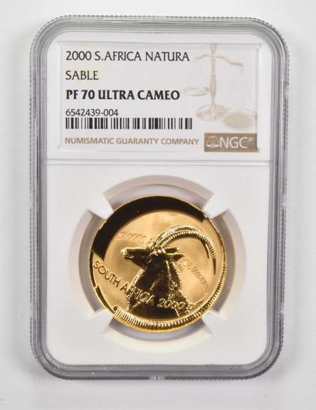 PF70 UCAM 2000 South Africa 1 Oz .999 Fine Gold Natura Sable - NGC