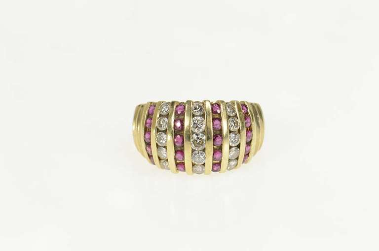 14K Yellow Gold 1.36 Ctw Natural Ruby Diamond Rounded Band Ring