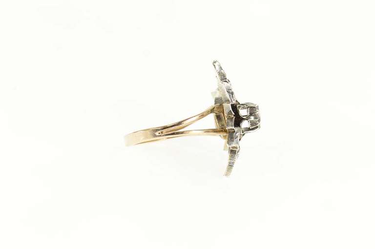 14K Yellow Gold Retro Diamond Flower Snow Flake Cocktail Ring