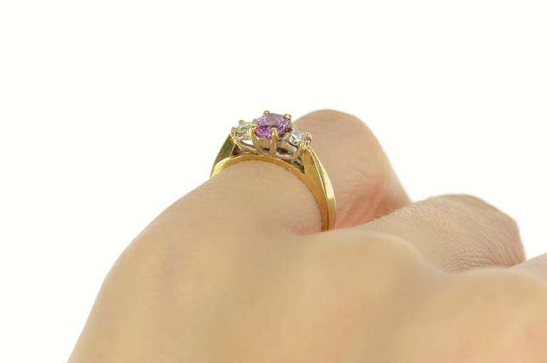 14K Yellow Gold 0.69 Ctw Pink Sapphire Diamond Engagement Ring
