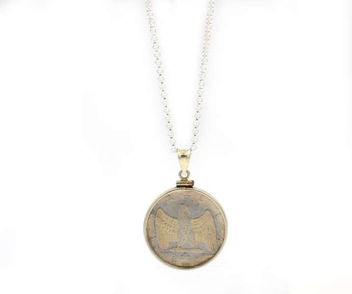 1940 Italian Coin Pendant Necklace in Silver