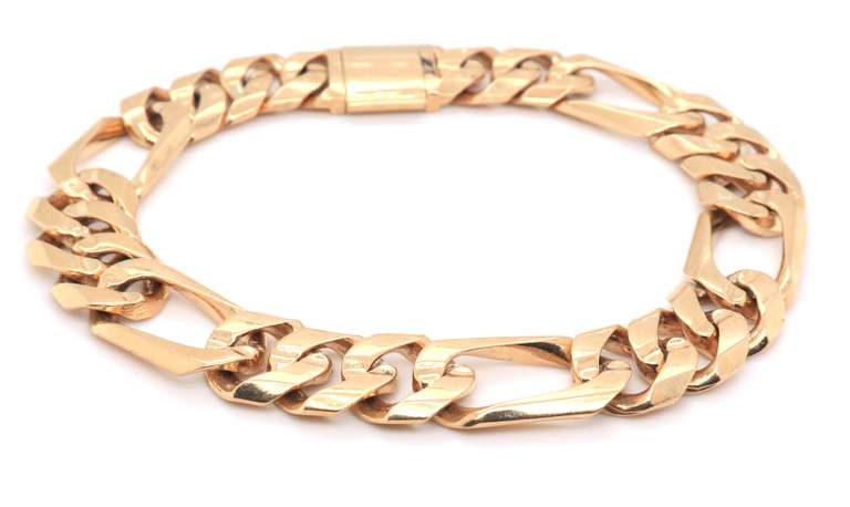 High Quality Heavy Yellow Gold Figaro Link Bracelet