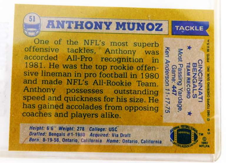 Anthony Munoz 1982 Topps Rookie Football Card