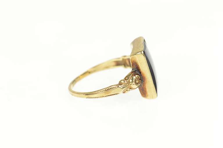14K Yellow Gold Art Deco Black Onyx Squared Flower Accent Ring