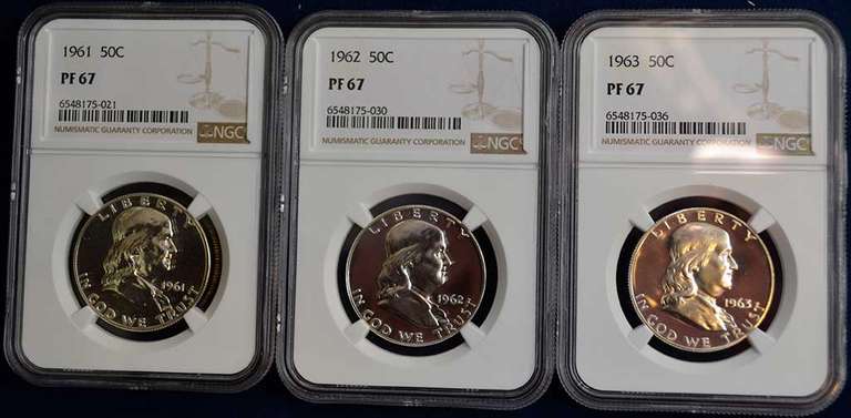 Run Of Franklin Half Dollars NGC PF67 1961-1963