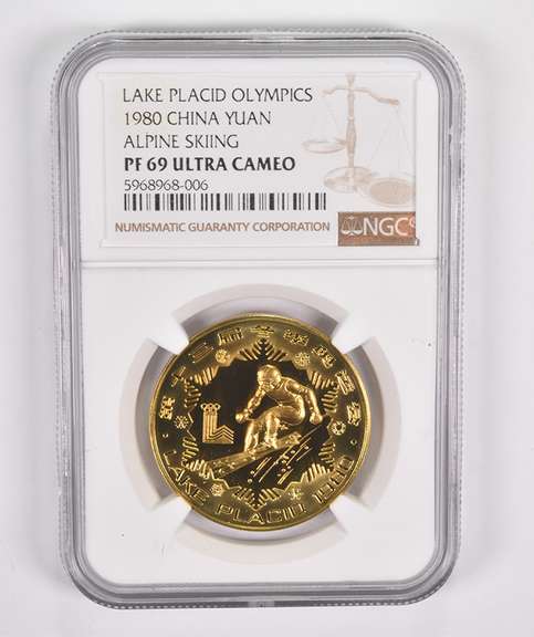 PF69 UCAM 1980 China 1 Yuan Lake Placid Olympics - Alpine Skiing - NGC
