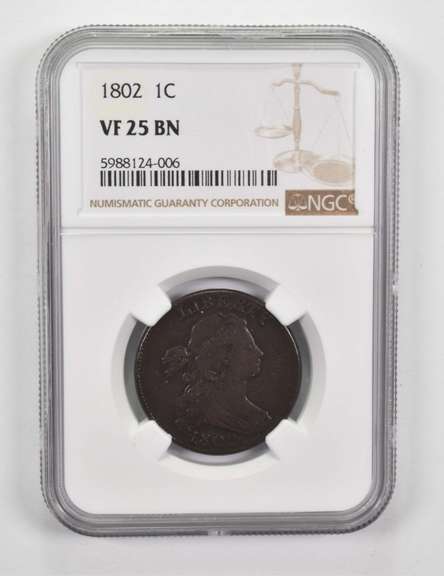 VF25 BN 1802 Draped Bust Large Cent - Graded NGC