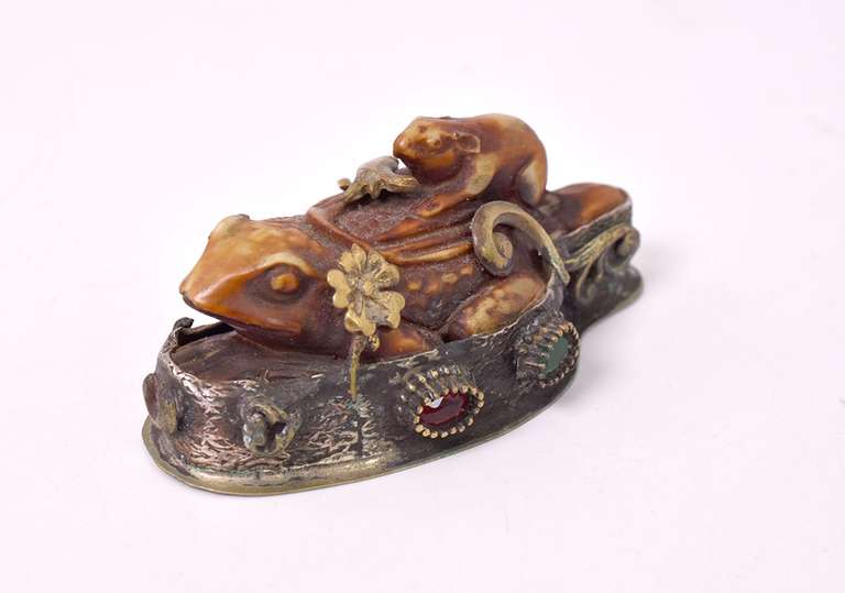 Magnificent Vintage Tiger's Eye Frog Statue in Sterling Silver