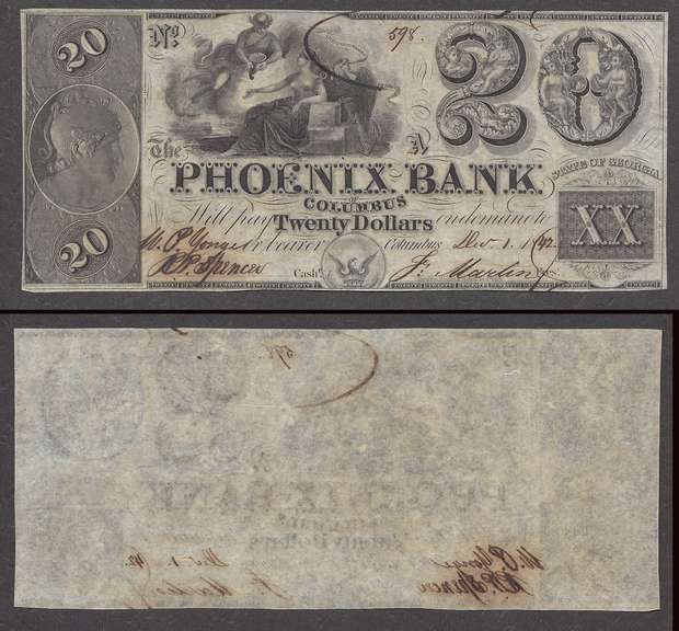 $20 1842 Obsolete Phoenix Bank Georgia Uncirculated