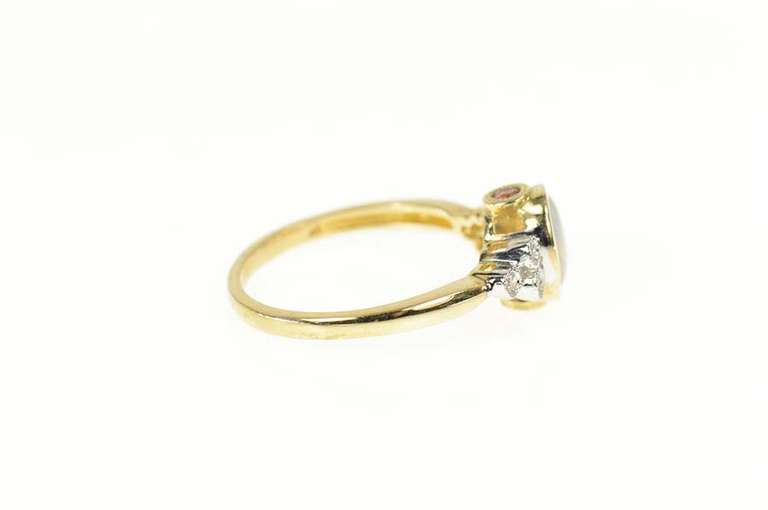 10K Yellow Gold Opal Diamond Tourmaline Accent Statement Ring