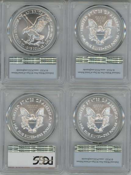 4 Diff. Flawless PCGS MS70 graded $1 American Silver Eagles
